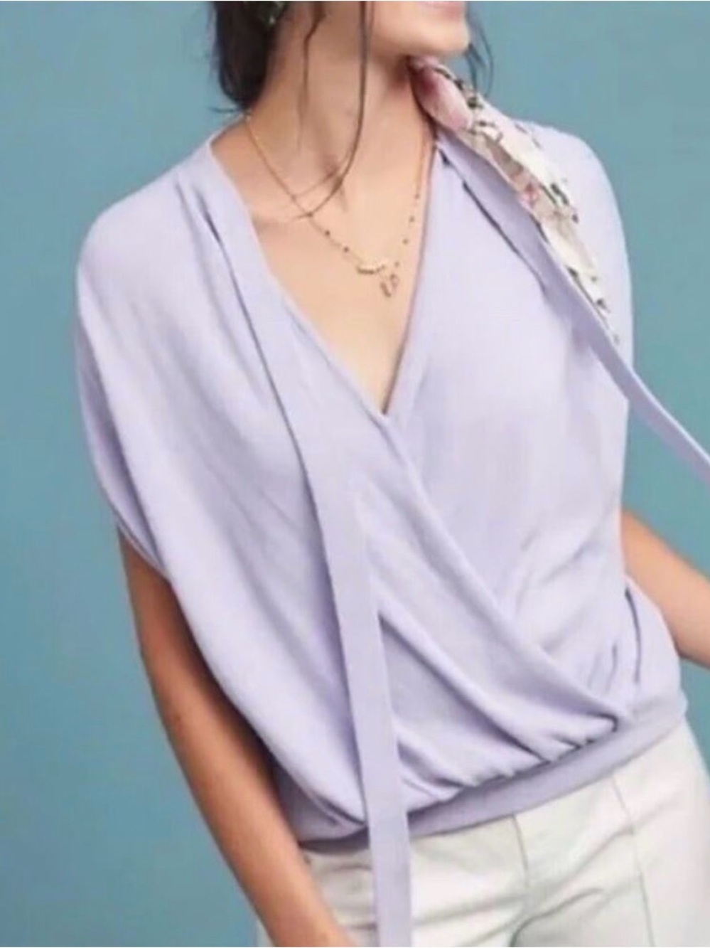 Anthropologie Rambuteau Surplice Lavender Purple Wrap Knit Top Women’s Small